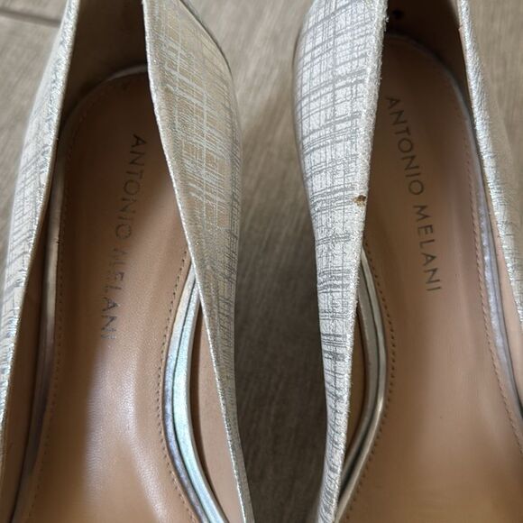 Antonio Melani Rhinestone Jeweled Wedge Heels 7 Silver Peep Toe - Picture 4 of 10